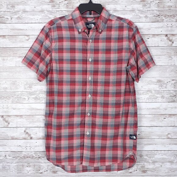 The North Face Mens Button Down Shirt S Short Sleeve Red Plaid 672 - Picture 1 of 3